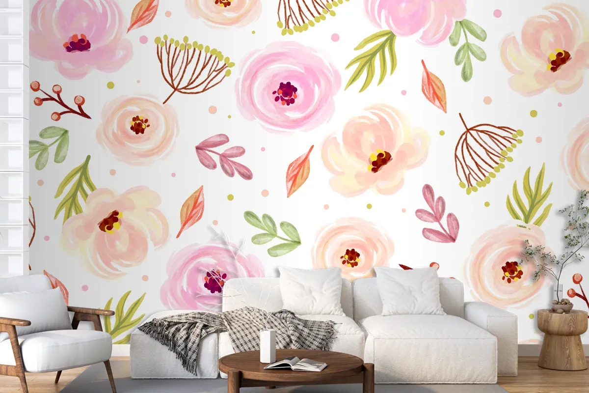 Floral Watercolor Background With Soft Colors Wallpaper Mural