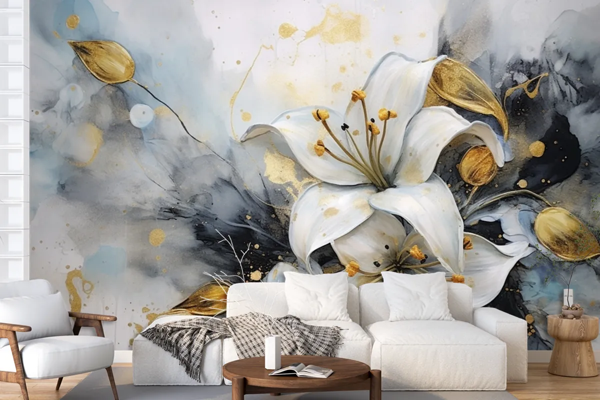 Abstract Artistic Background Golden Brushstrokes Wallpaper Mural