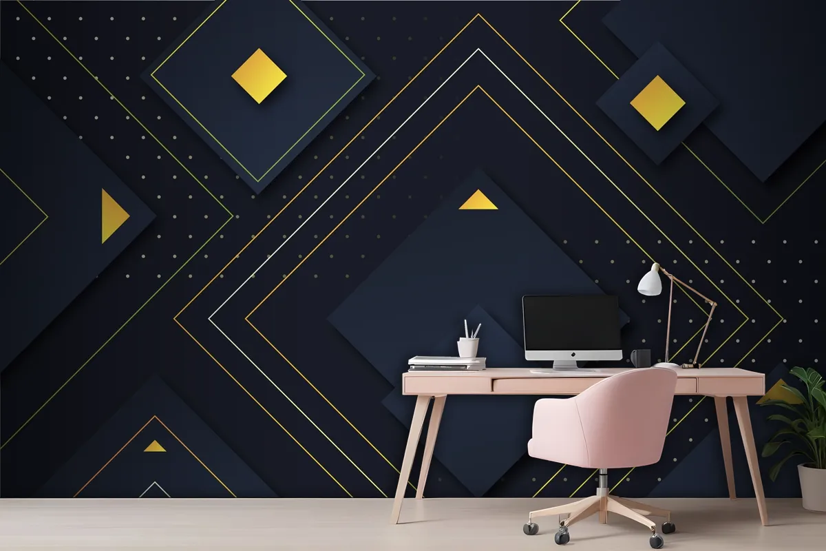 Gradient Geometric Shapes On Dark Wallpaper Mural