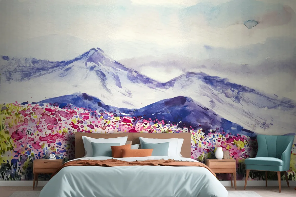 Watercolor Spring Landscape Wallpaper Mural