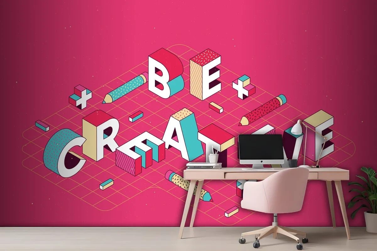 Isometric Typographic Message Wallpaper Mural