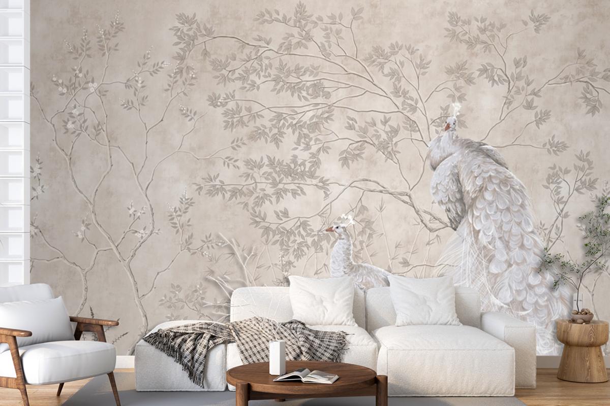 Peacocks And Trees Design For Interior Project Wallpaper Mural