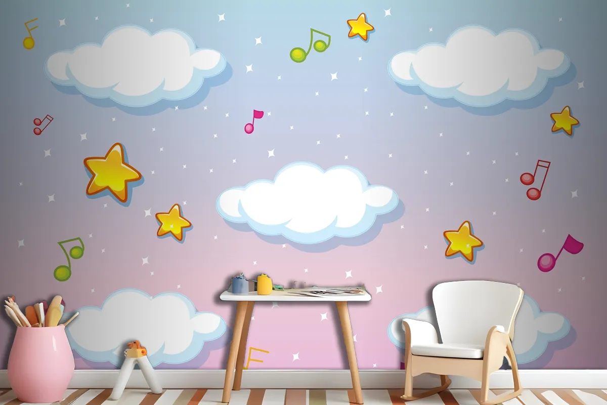 Blank Clouds On Pastel Sky Background With Melody Theme Wallpaper Mural