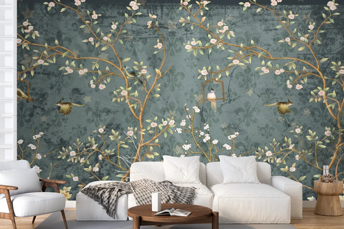 Branches Birds And Flowers Wallpaper Mural