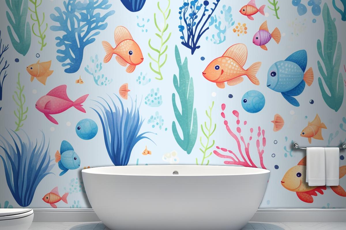 A Colorful Underwater Scene With Fish And Corals Wallpaper Mural