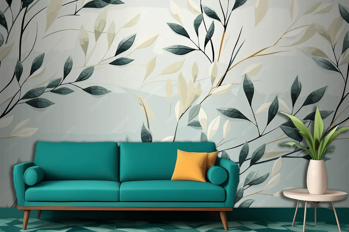 Abstract Hand Drawn Abstract Wildflowers Set Flowers Living Room Wallpaper Mural