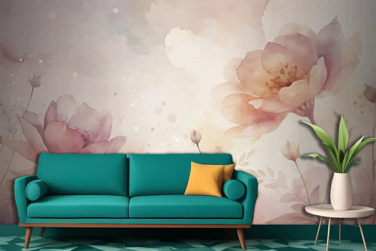 Beautiful Watercolor Flower Background Living Room Wallpaper Mural