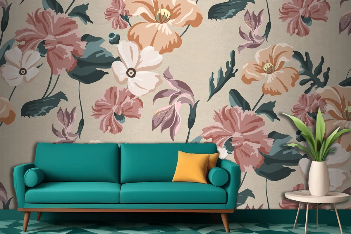 Blooming Colorful Flower Seamless Pattern Wallpaper Mural