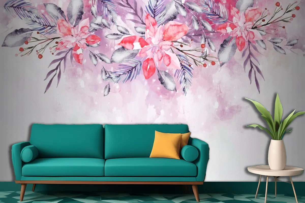 Blooming Watercolor Flowers For Wallpaper Concept Living Room Wallpaper Mural