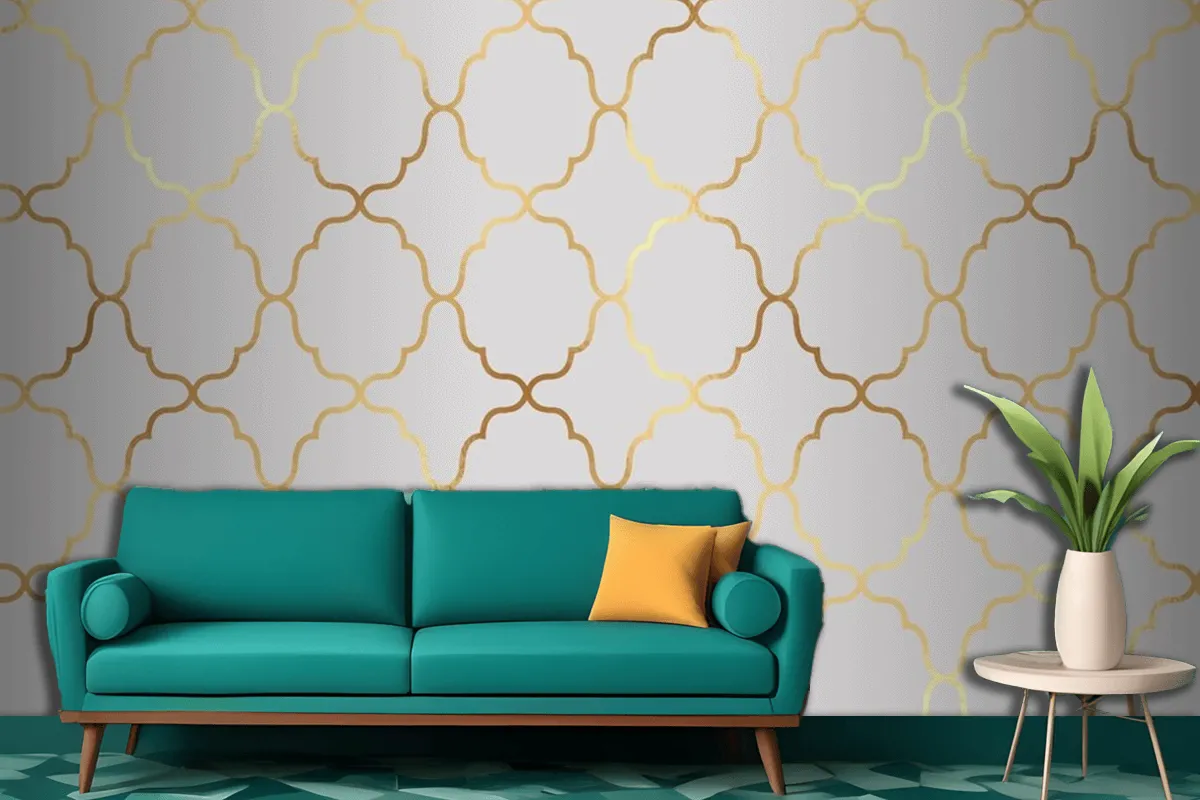 Decorative Arabic Themed Pattern Background With A Gold Foil Texture Living Room Wallpaper Mural