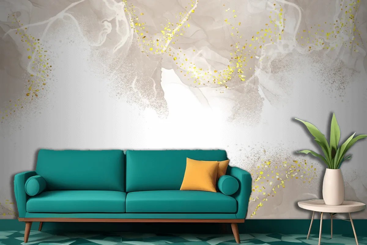 Elegant Hand Painted Neutral Alcohol Ink Living Room Wallpaper Mural