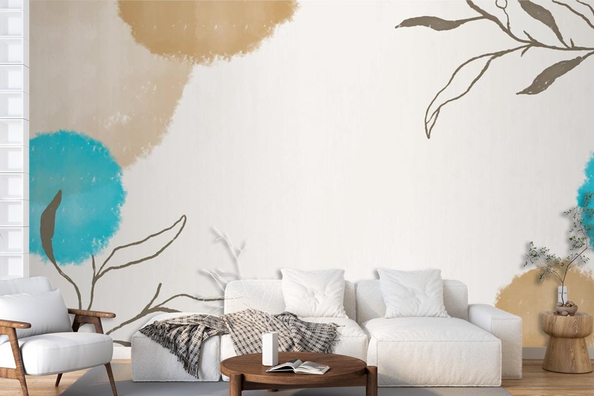 Elegant Watercolor Leaf Frame On Watercolor Living Room Wallpaper Mural