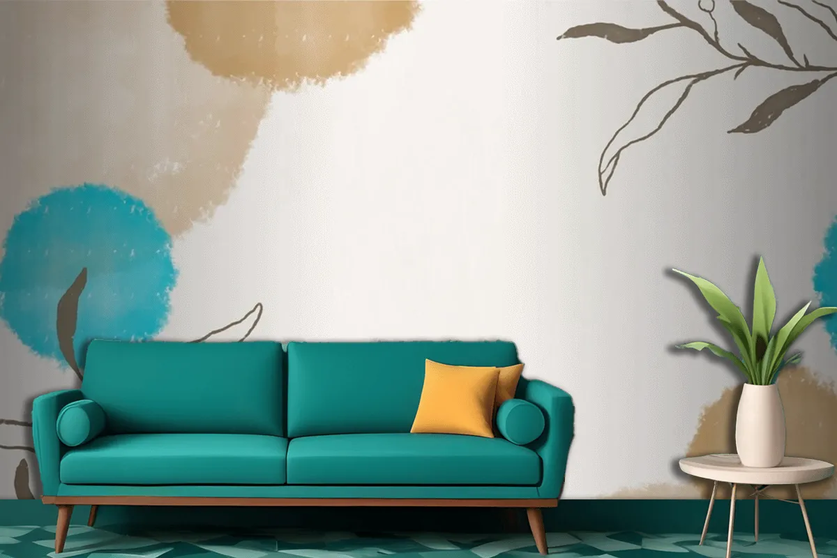 Elegant Watercolor Leaf Frame On Watercolor Living Room Wallpaper Mural