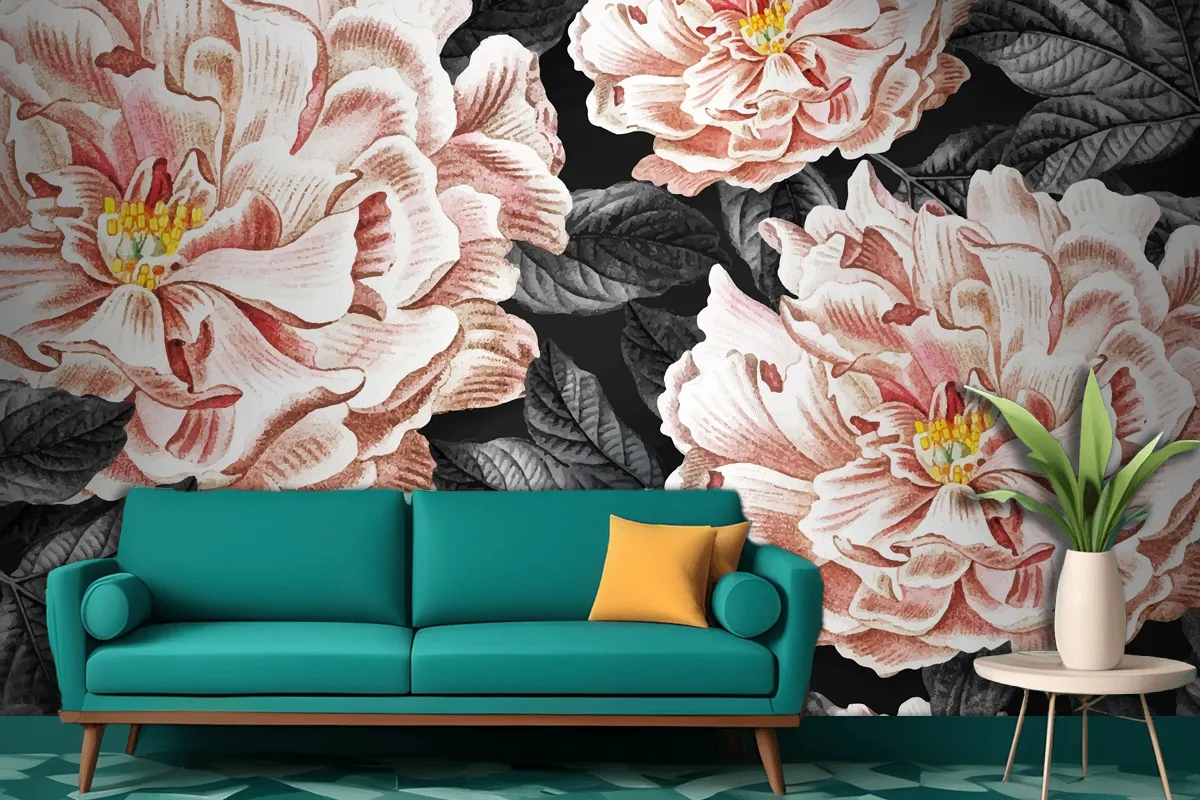 Floral Blooming Peony Living Room Wallpaper Mural