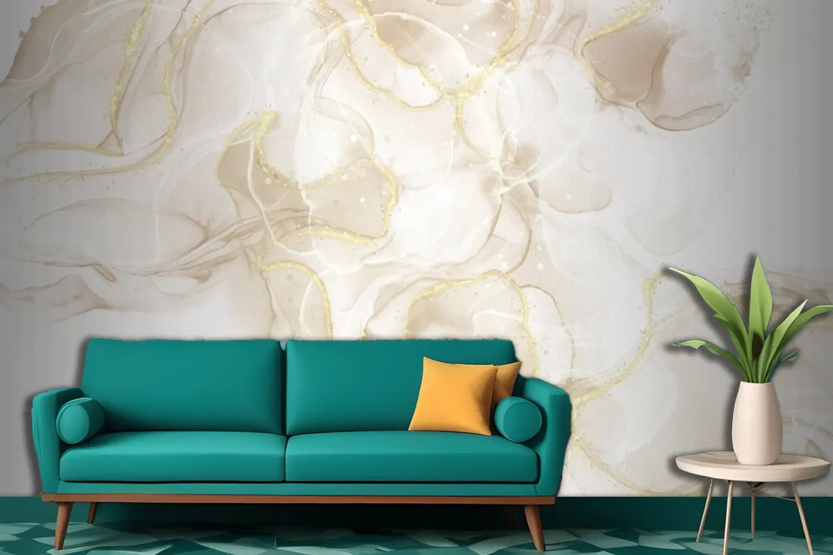 Fluid Art Hand Painted Background With Gold Glitter Elements Living Room Wallpaper Mural