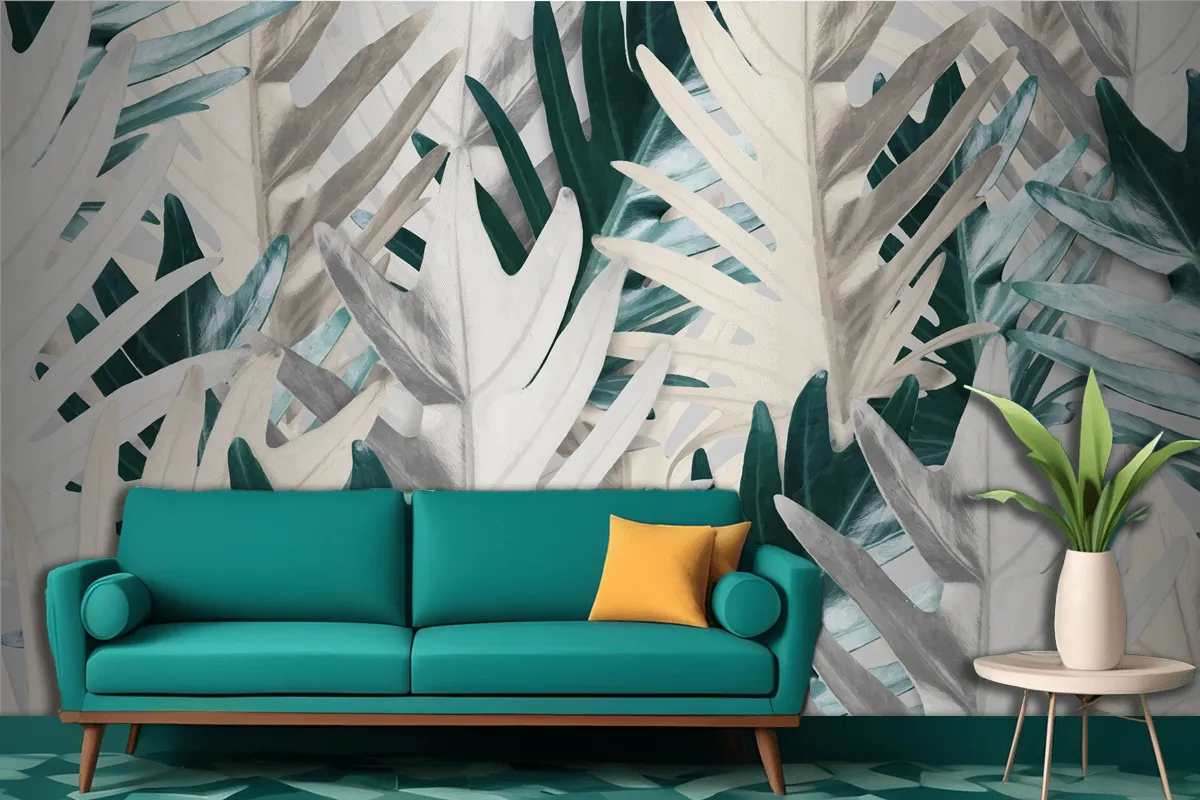 Gold And Green Palm Leaf Background Wallpaper Mural