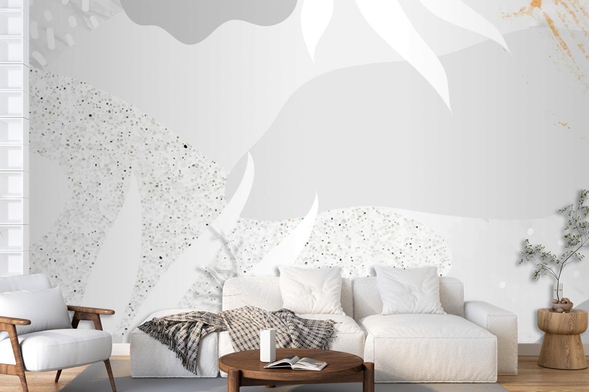 Grayish Botanical Memphis Pattern Background Wallpaper Mural