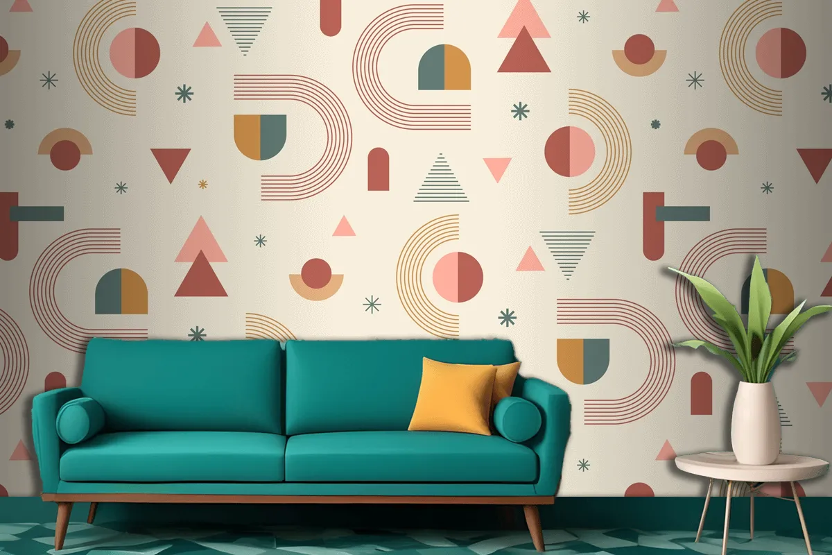 Hand Drawn Boho Geometric Pattern Design Living Room Wallpaper Mural