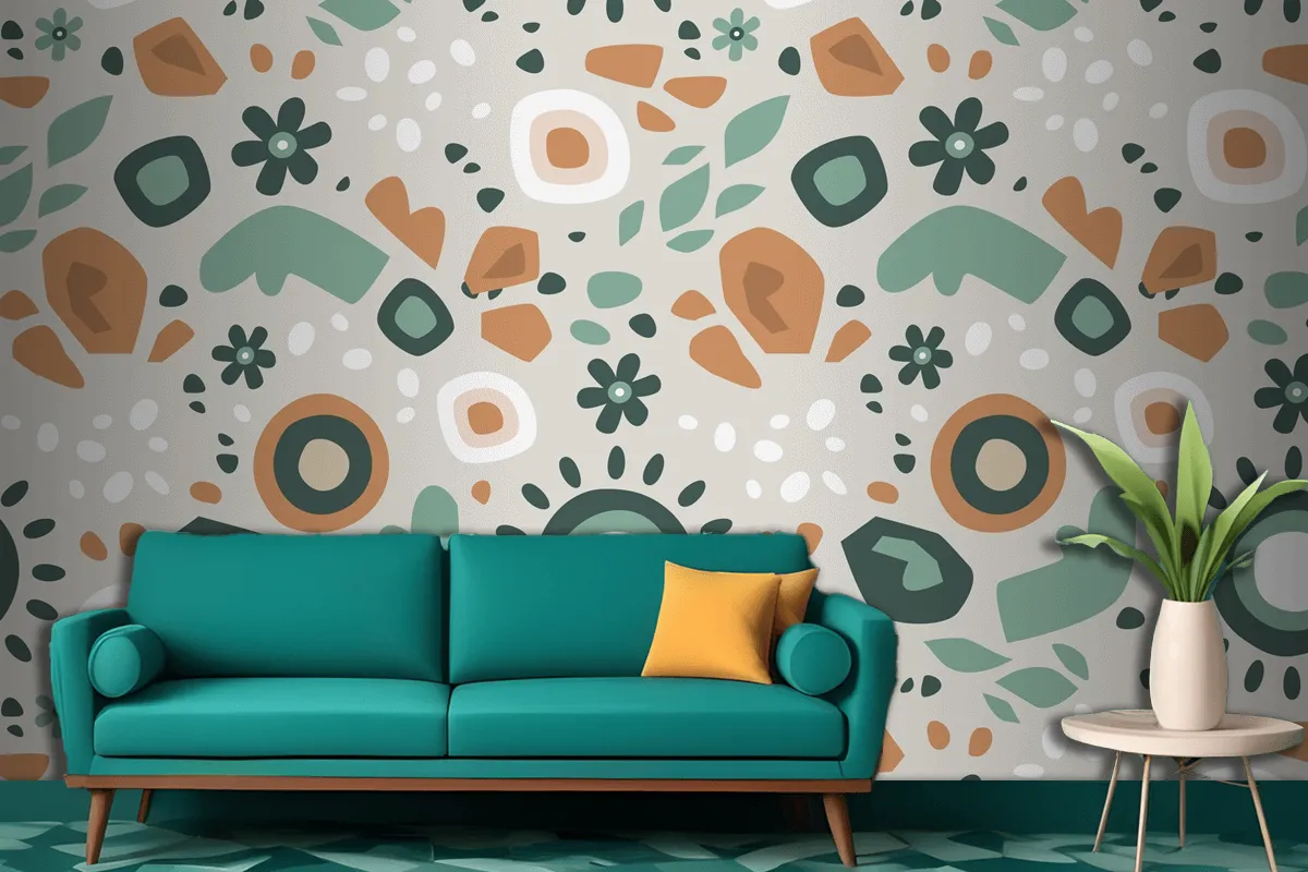 Hand Drawn Muted Colors Pattern Design Living Room Wallpaper Mural