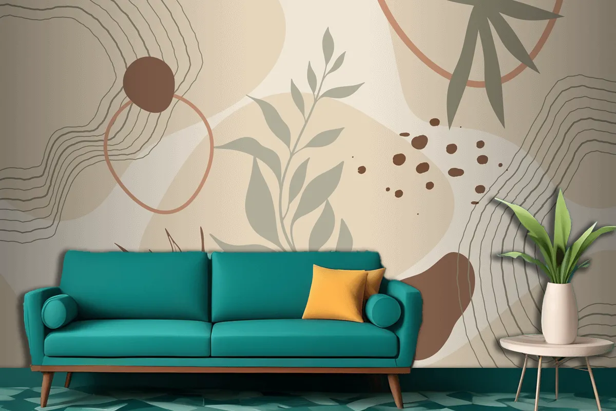 Hand Drawn Soft Earth Tones Living Room Wallpaper Mural