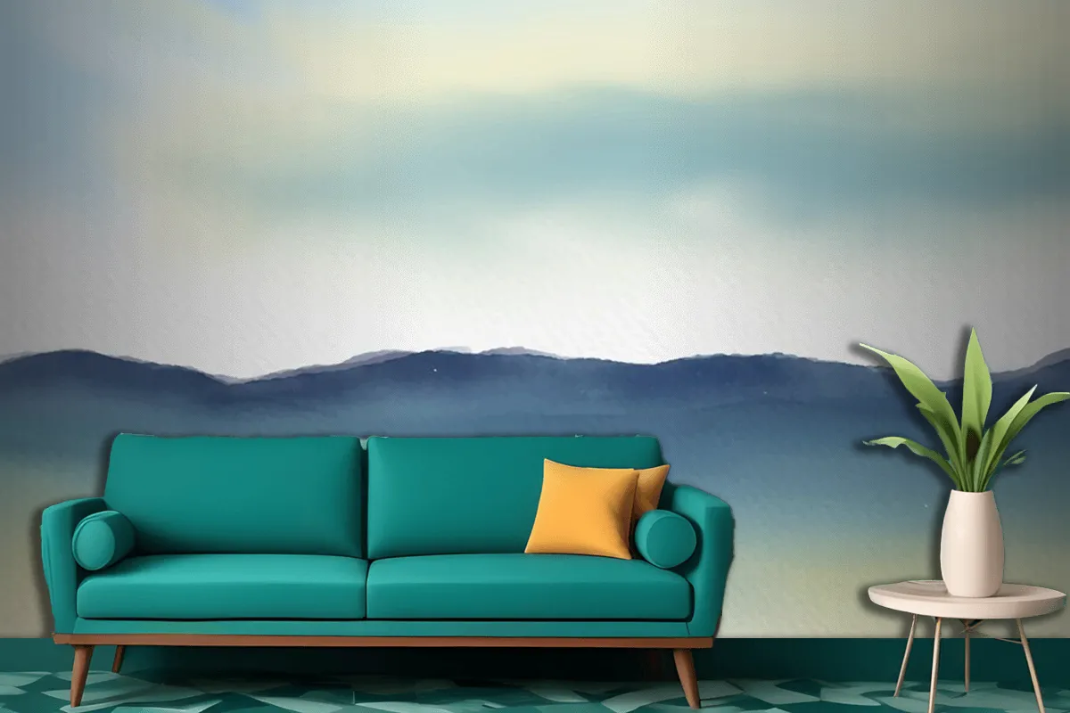 Hand Painted Minimal Watercolour Landscape Living Room Wallpaper Mural