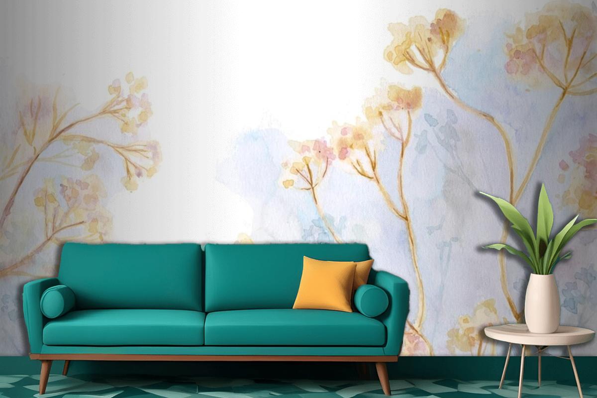 Hand Painted Watercolor Nature Background Living Room Wallpaper Mural