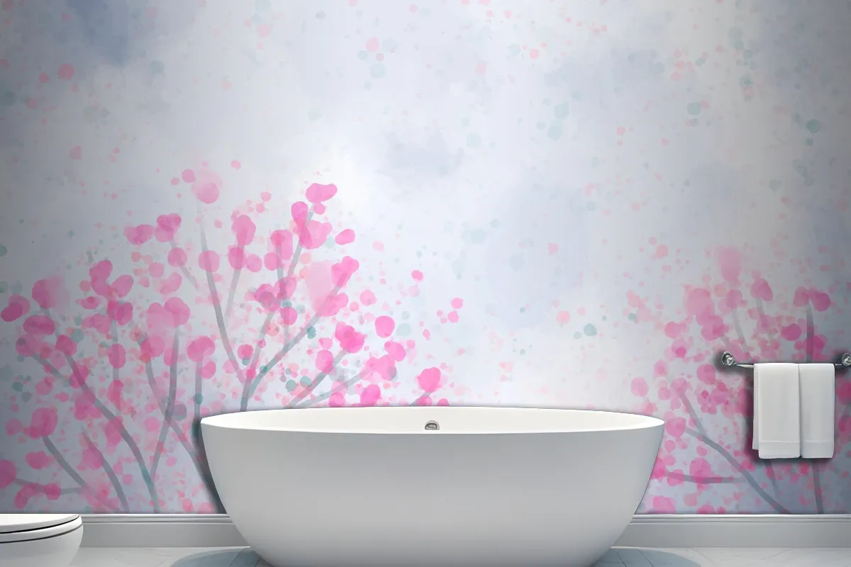 Hand Painted Watercolor Nature Bathroom Wallpaper Mural