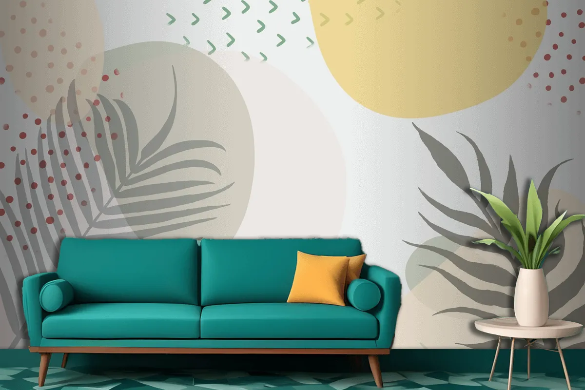 Minimalist Hand Drawn Background With Plants Living Room Wallpaper Mural