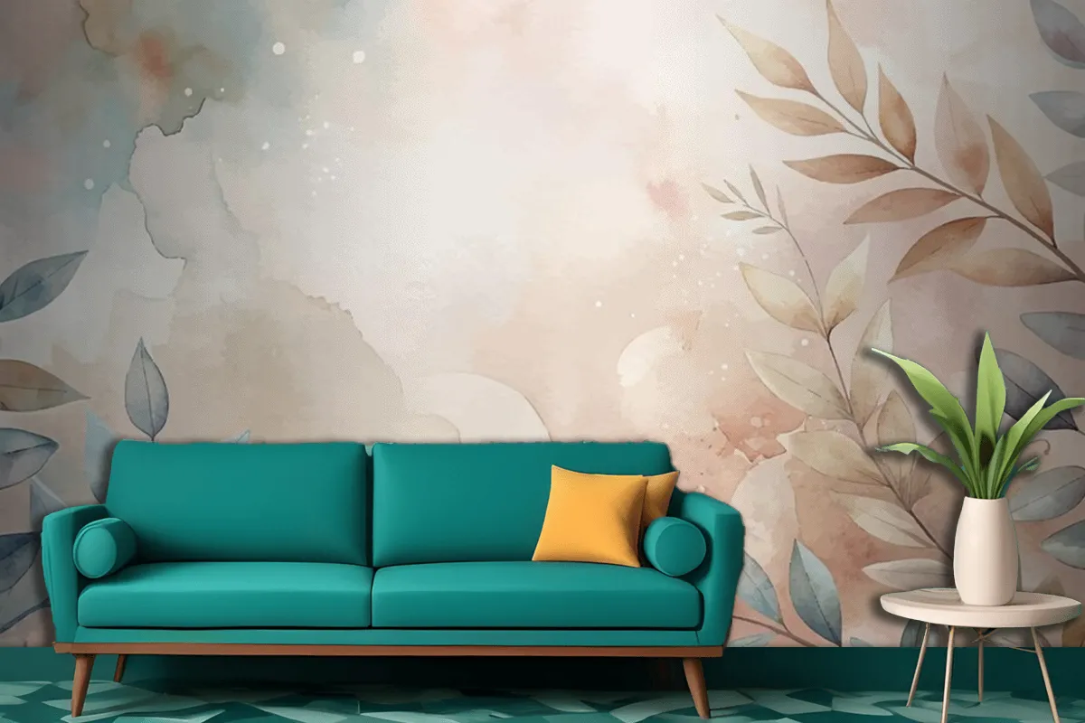 Minimalist Watercolor Branch Background Living Room Wallpaper Mural