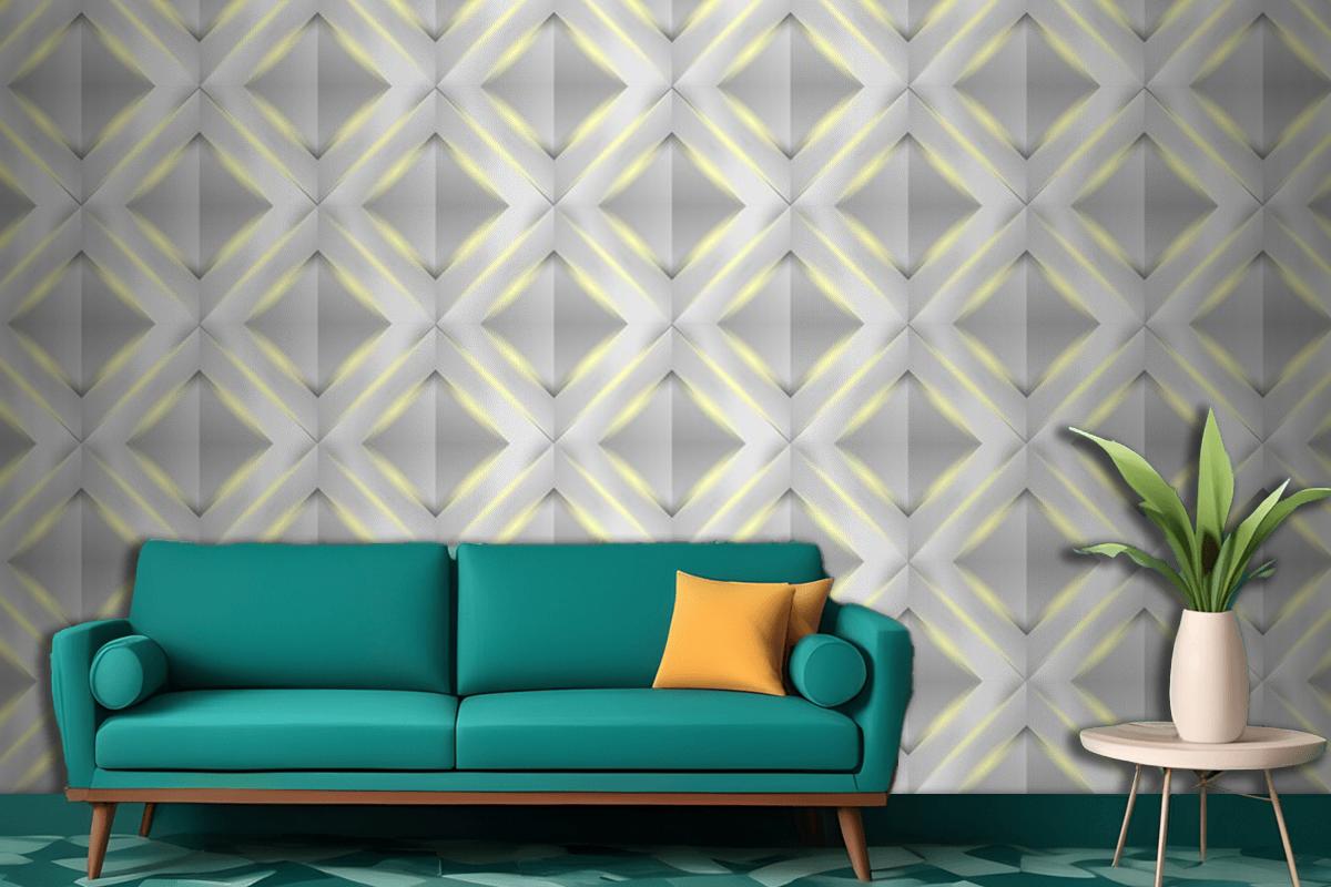 Shiny White 3D Geometric Polygon Triangle Pattern Living Room Wallpaper Mural