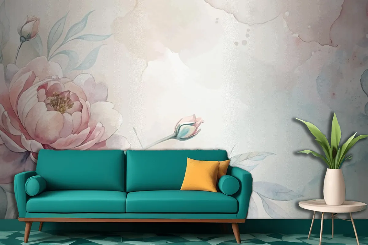 Soft Pastel Floral Watercolor Living Room Wallpaper Mural