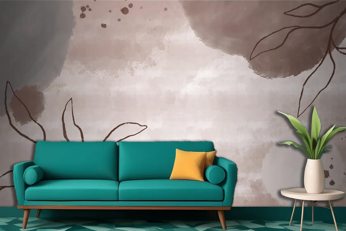 Vector Abstract Background Memphis Elegant Floral Line Art Living Room Wallpaper Mural