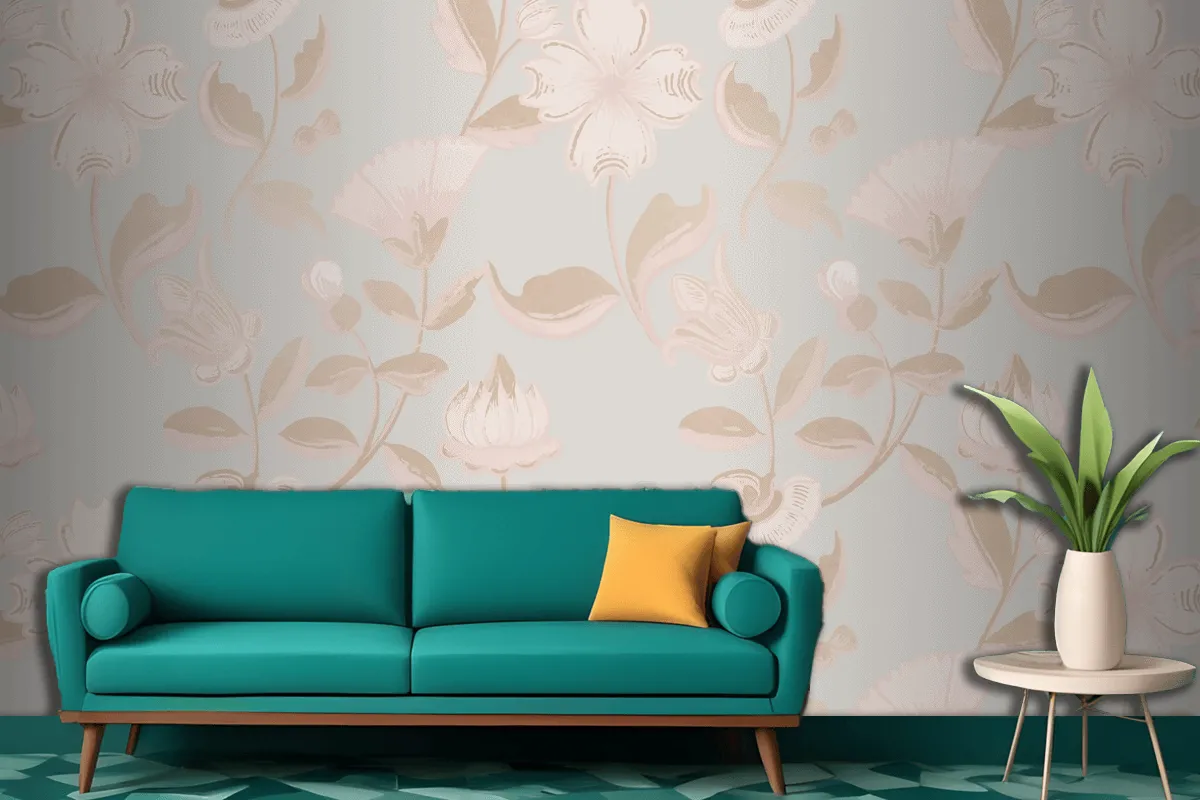 Vintage Neutral Floral Pattern  Wallpaper Mural