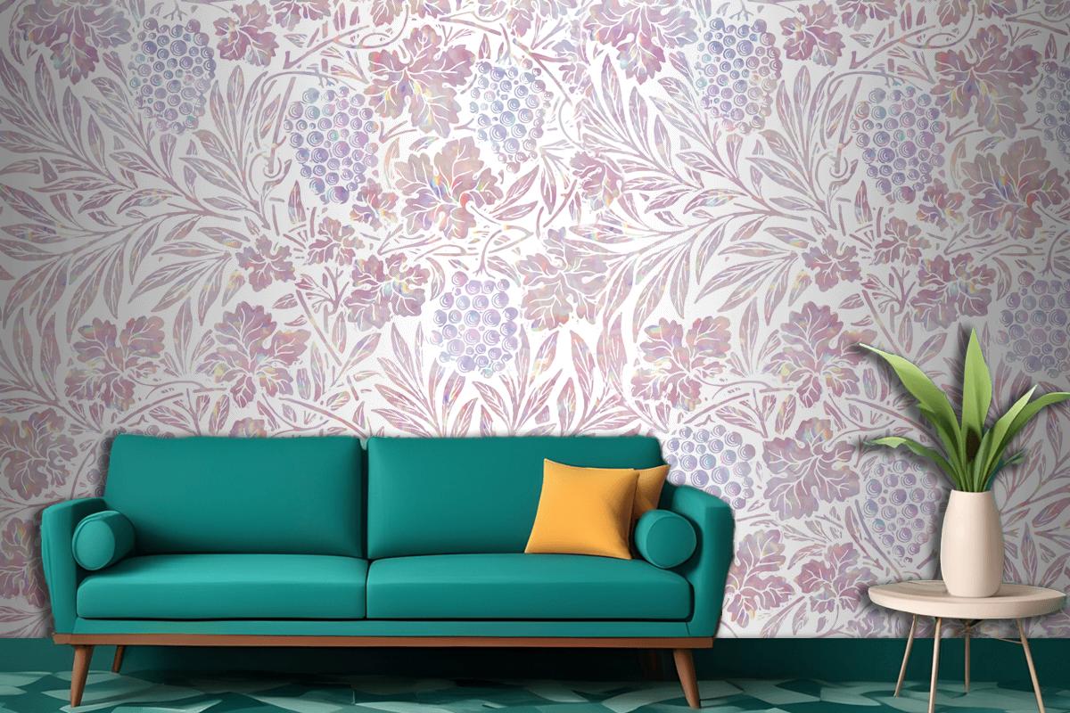 Vintage Pink Floral Holographic Remix Living Room Wallpaper Mural