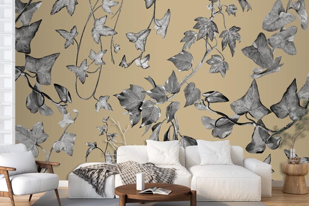 Vintage Plants And Leaves Living Room Wallpaper Mural