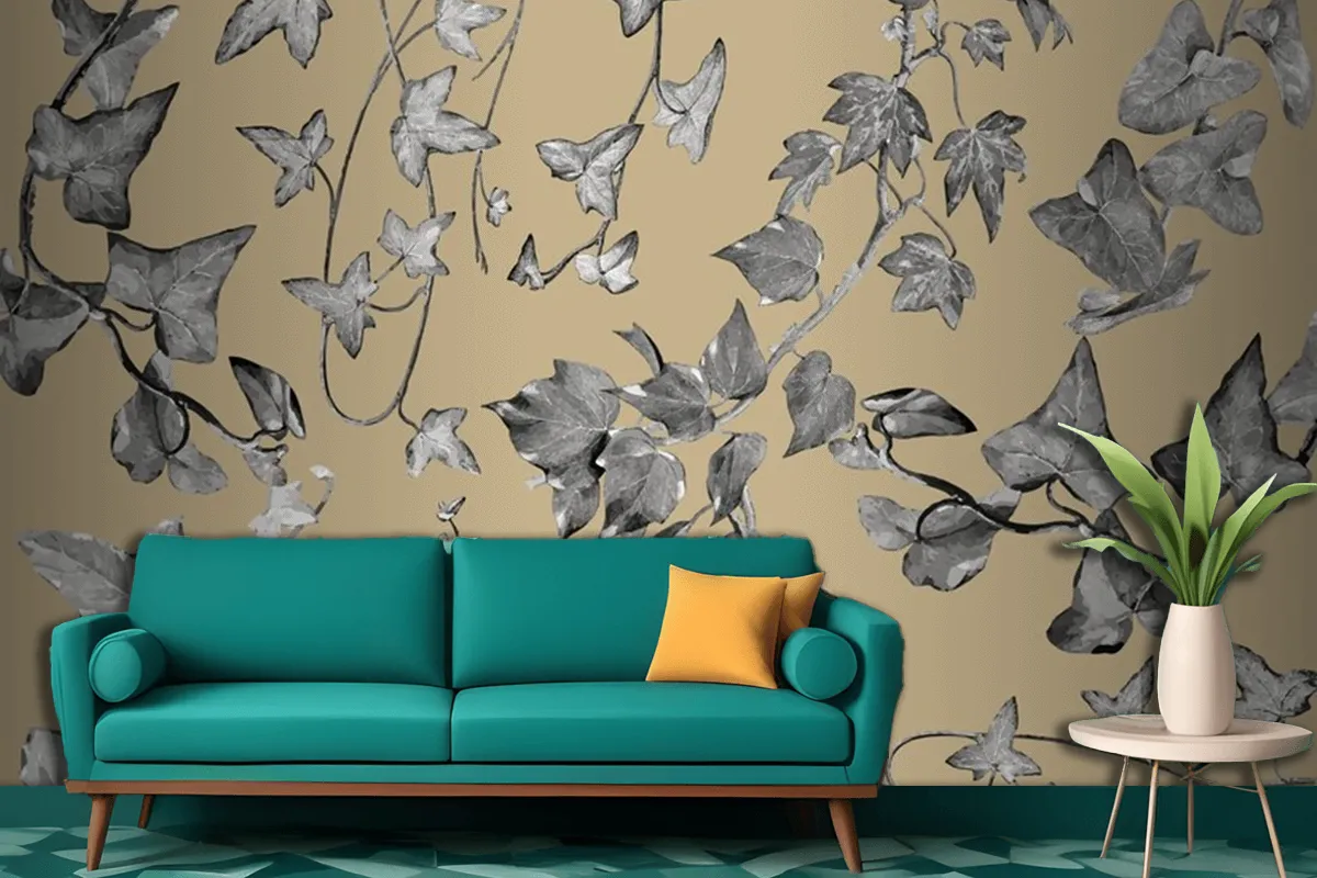 Vintage Plants And Leaves Living Room Wallpaper Mural