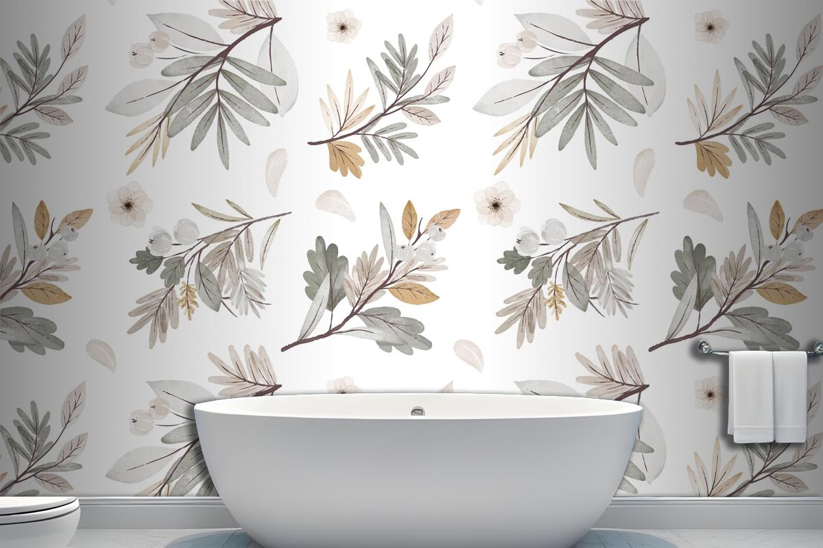 Watercolor Autumn Forest Bouquet Pattern Wallpaper Mural