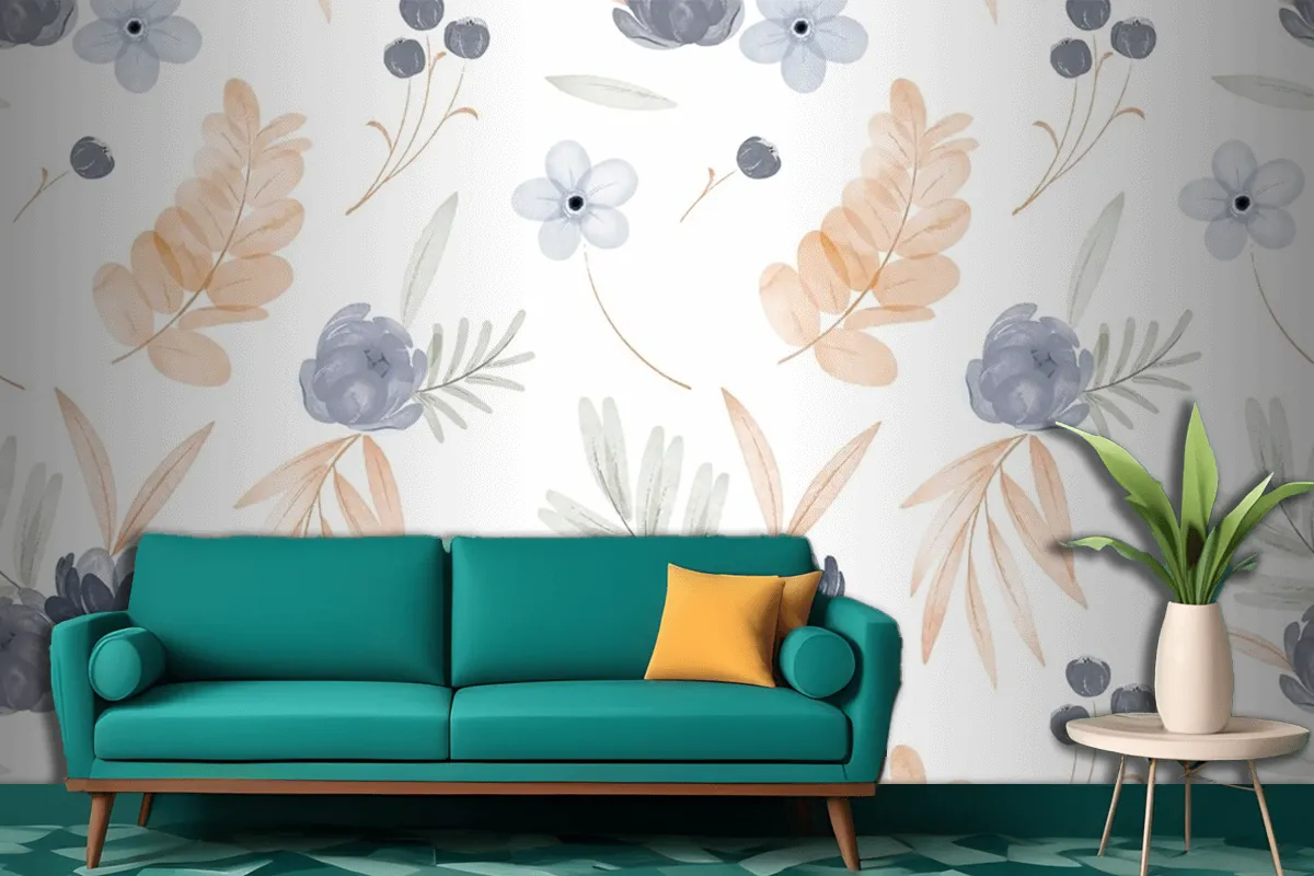 Watercolor Floral Pattern Living Room Wallpaper Mural