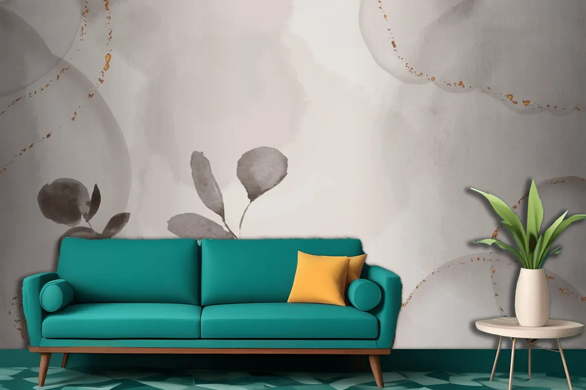 Watercolor Hand Drawn Background With Leaves Living Room Wallpaper Mural