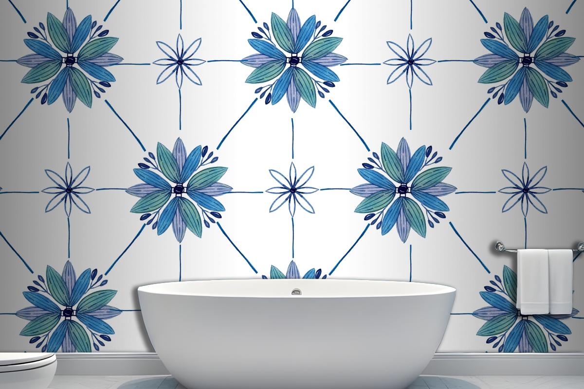 Watercolor Ornamental Flower Bathroom Wallpaper Mural