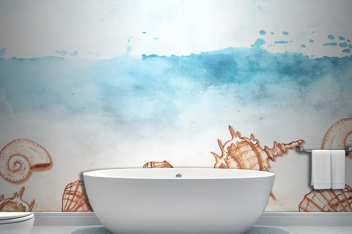 Watercolor Summer Background With Shells Wallpaper Mural