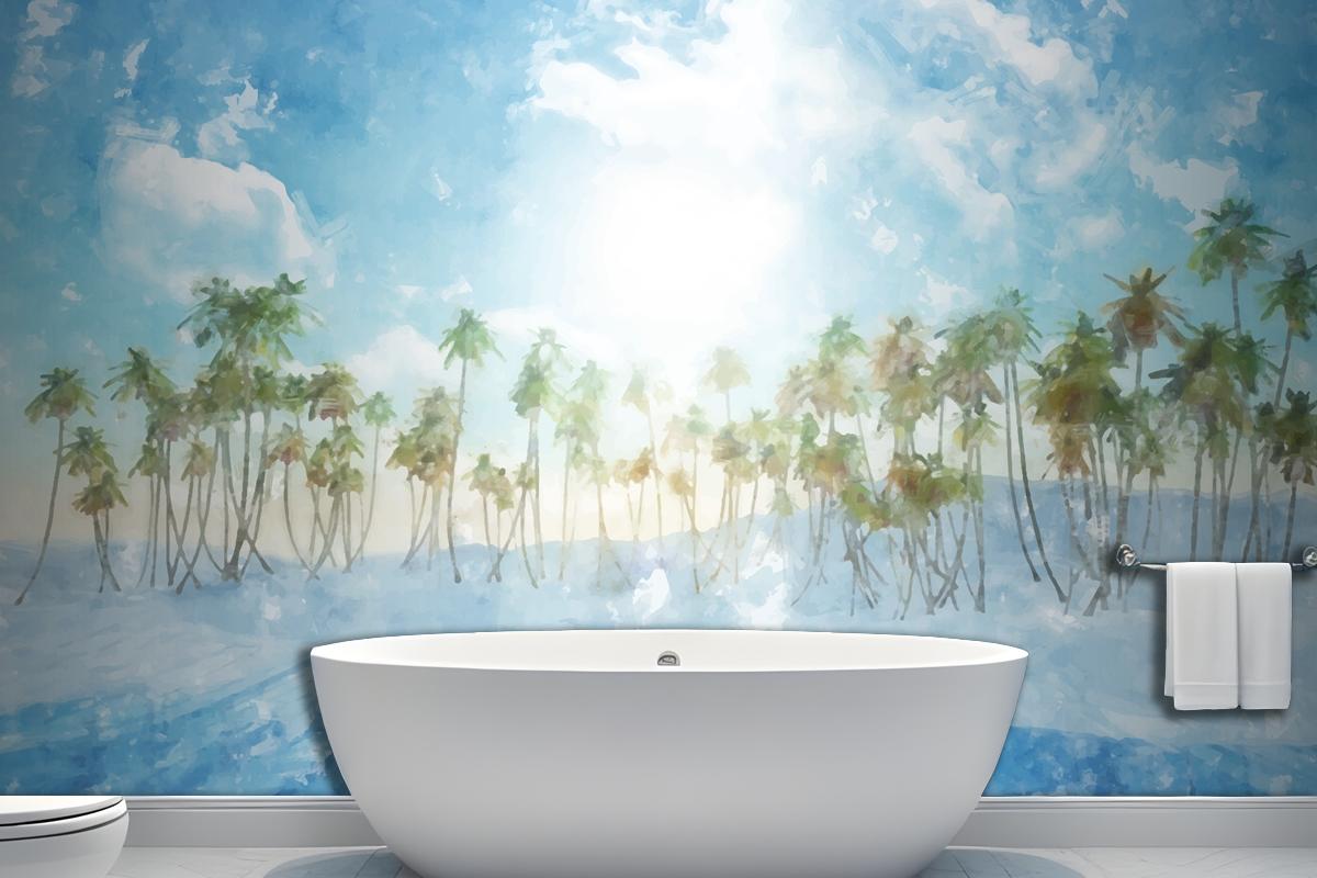 Watercolor Summer Tropical Background Bathroom Wallpaper Mural