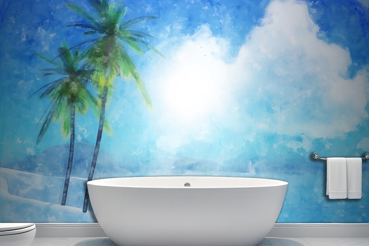 Watercolor Summer Tropical Bathroom Wallpaper Mural