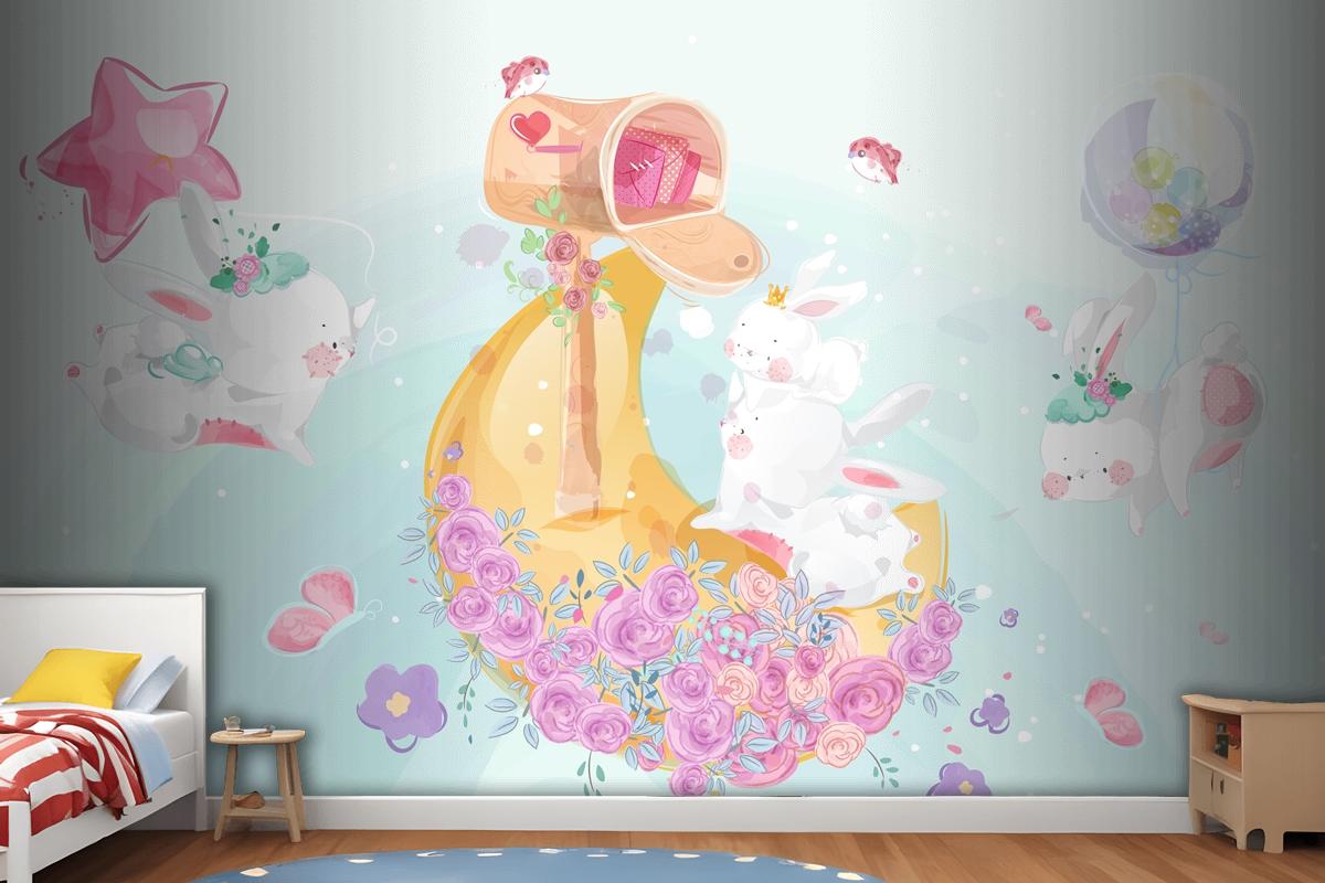 A Cute Little Rabbit In Colorful Watercolor Style Wallpaper Mural