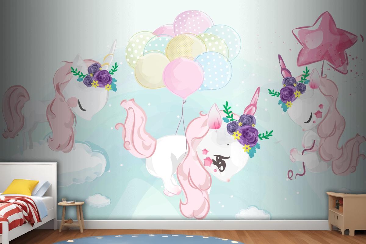 A Cute Little Unicorn In Colorful Watercolor Style Wallpaper Mural