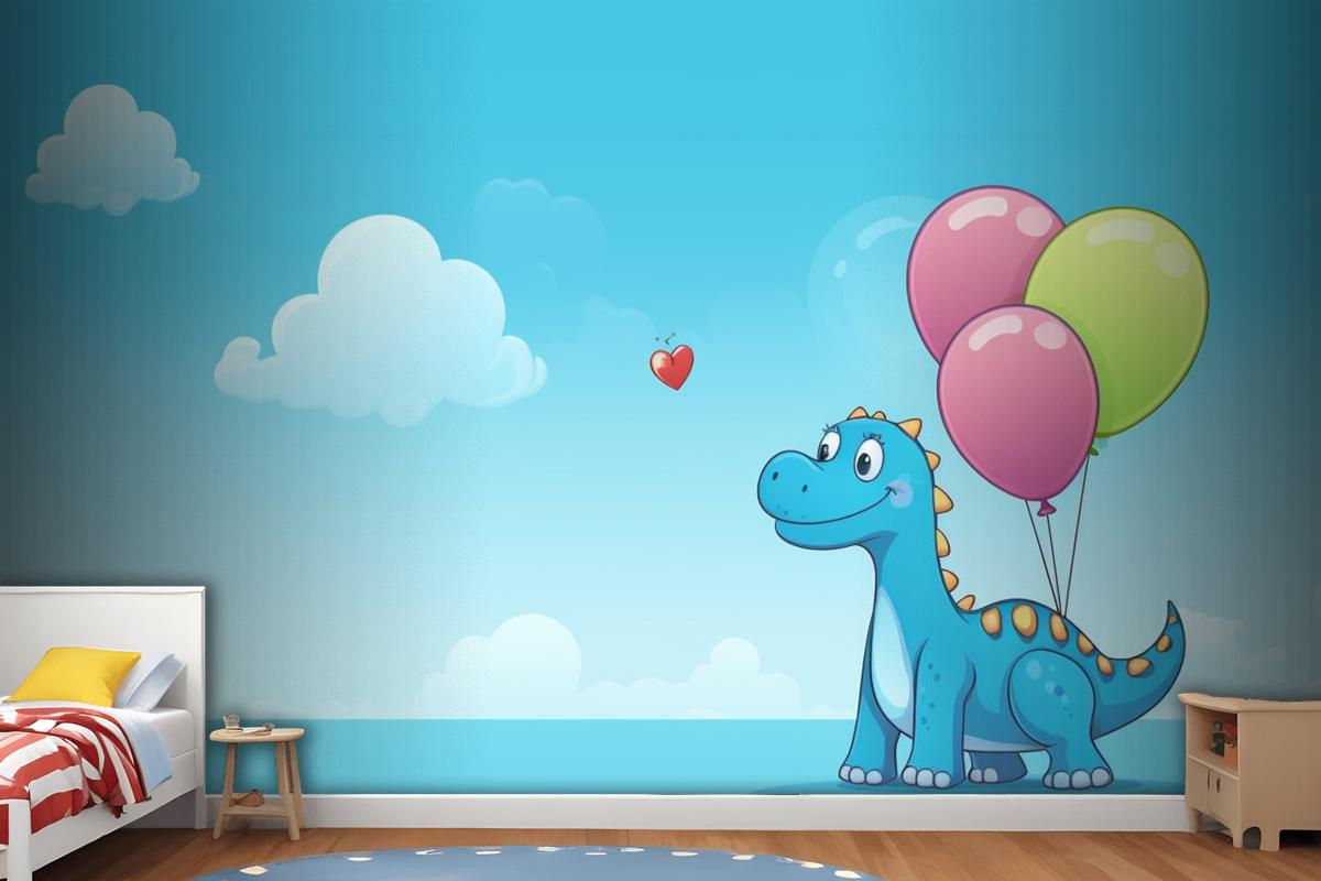 A Dragon With Balloons In The Sky And A Heart In The Wallpaper Mural