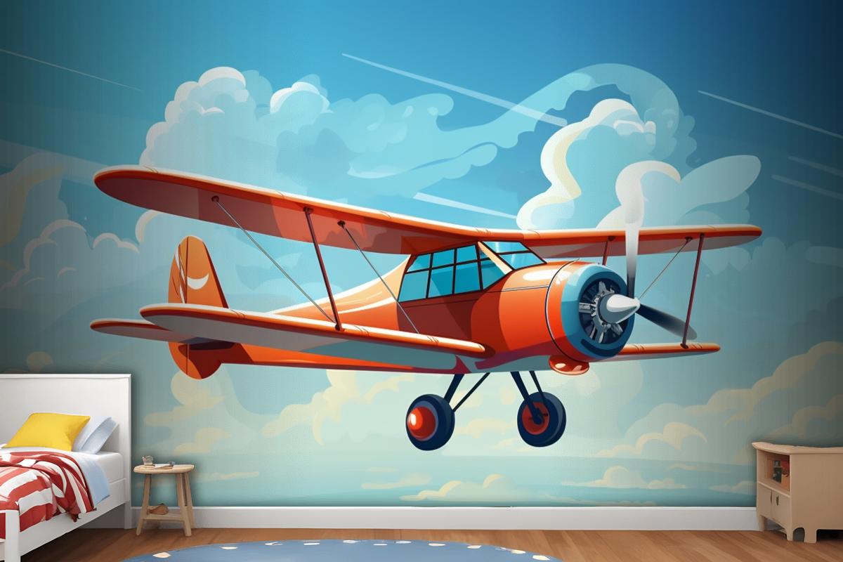 A Drawing Of A Red Airplane With The Words Quot The Propeller Quot On The Front Wallpaper Mural