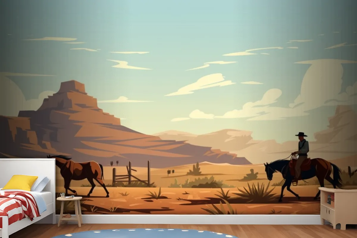 A Man Riding A Horse In The Desert Wallpaper Mural