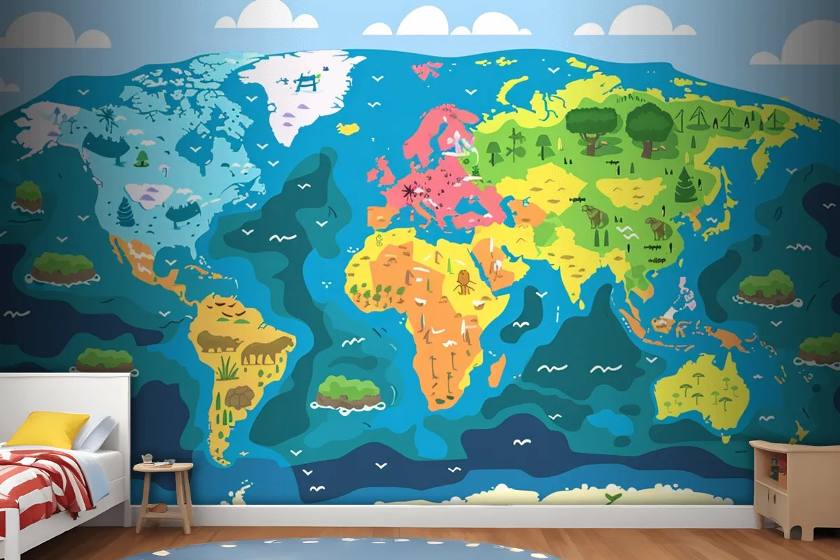 A Map Of The World With The Words Quot Earth Quot On It Wallpaper Mural