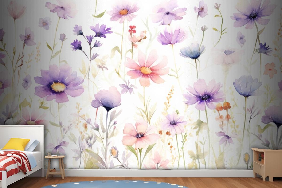 A Painting Of A Bunch Of Flowers On A White Background Wallpaper Mural